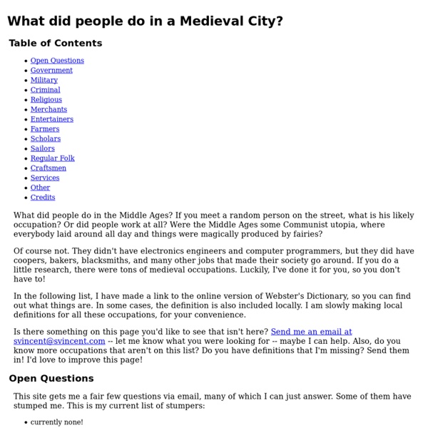 Medieval City Careers