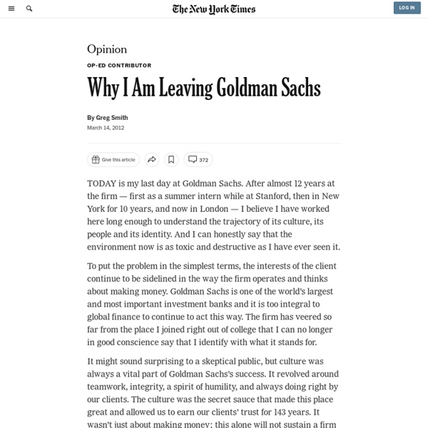 Why I Am Leaving Goldman Sachs