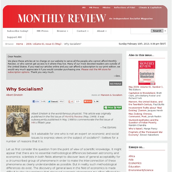 Why Socialism? Albert Einstein - Monthly Review
