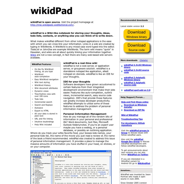 WikidPad - wiki notebook/outliner for windows