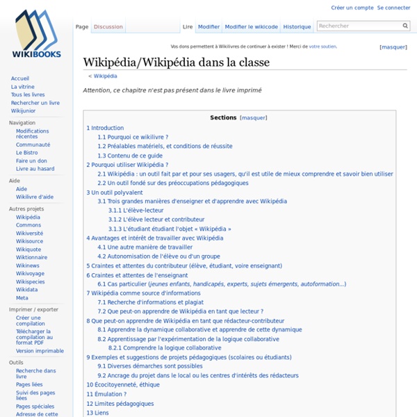 Wikipédia/Wikipédia dans la classe