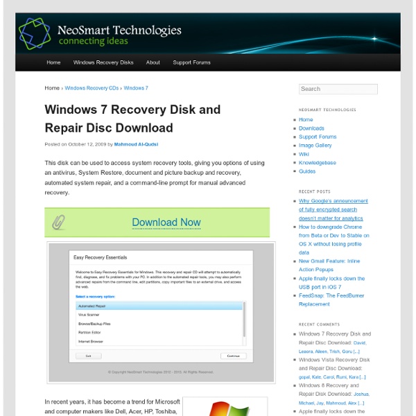 Windows 7 Repair and Recovery CD Download