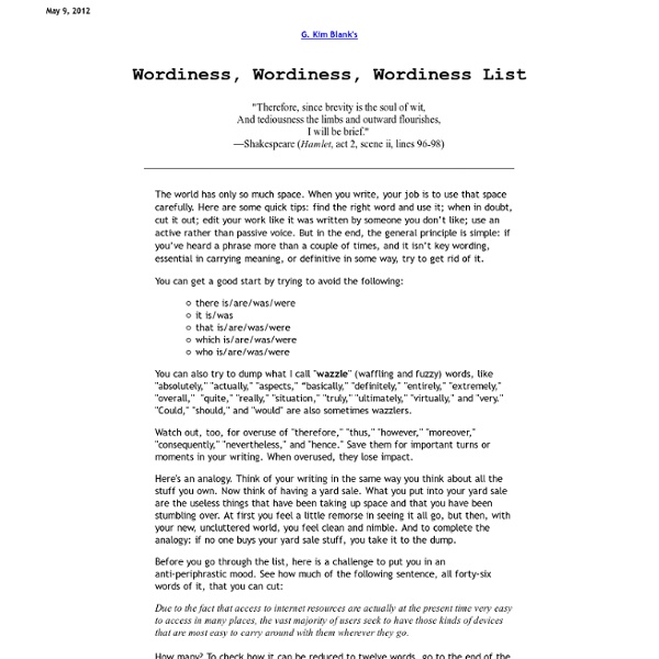 Wordiness, Wordiness, Wordiness List