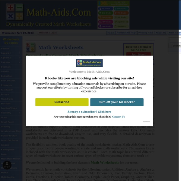 Math Worksheets  Dynamically Created Math Worksheets