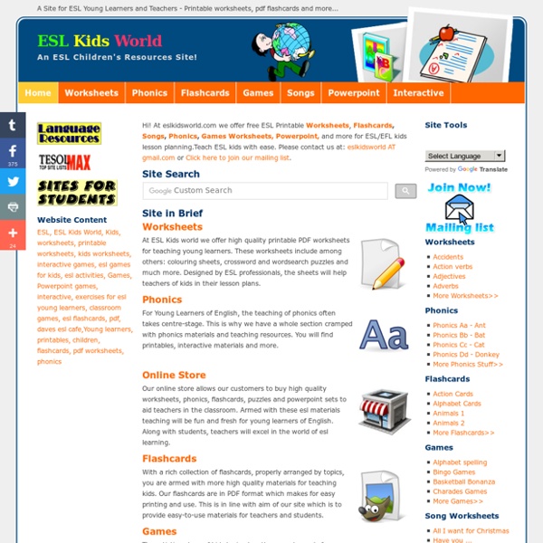 ESL Kids World - Printable Worksheets, Flashcards & Resources for Kids