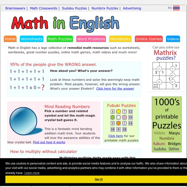 Math and English: free printable math materials in English for mative students and ESL math students.