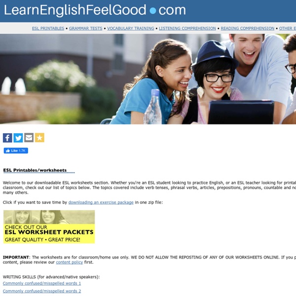 Free ESL worksheets, ESL printables, English grammar handouts, free printable tests