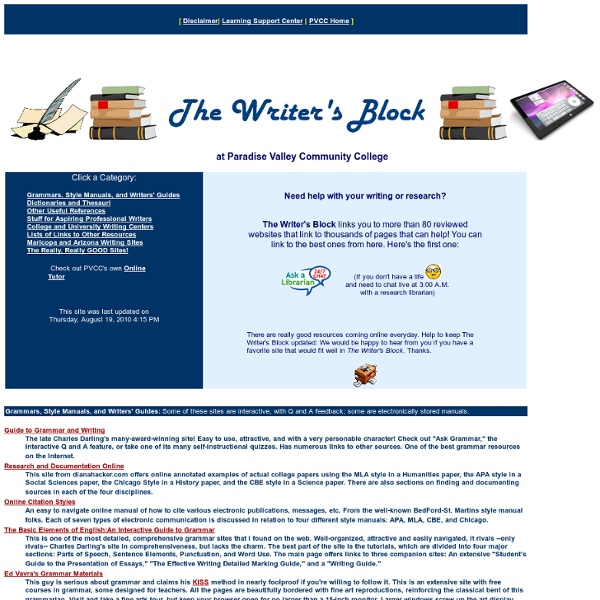 The Writers Block. Writing resources for the students at PVCC