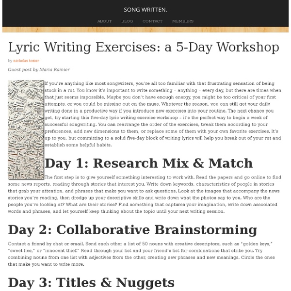 Lyric Writing Exercises: a 5-Day Workshop