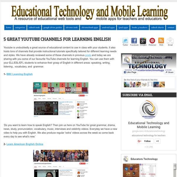 Educational Technology and Mobile Learning: 5 Great YouTube Channels for Learning English