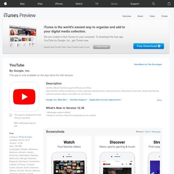 YouTube for iPhone 3GS, iPhone 4, iPhone 4S, iPod touch (3rd generation), iPod touch (4th generation) and iPad on the iTunes App Store