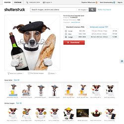 French Dog Wine Baguette Beret Foto Stock: 112586528