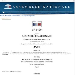  1429 tome IX - Avis sur le projet de loi de finances pour 2014 (n°1395)