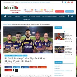 Fantasy Cricket Tips for KKR vs RR, May 15, 49th IPL Match