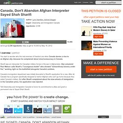 Canada, Don't Abandon Afghan Interpreter Sayed Shah Sharifi