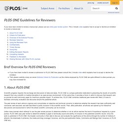 PLOS ONE : accelerating the publication of peer-reviewed science