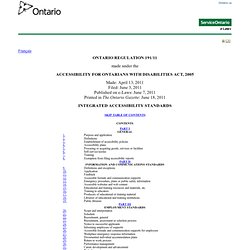 ACCESSIBILITY FOR ONTARIANS WITH DISABILITIES ACT, 2005 - O. Reg. 191/11