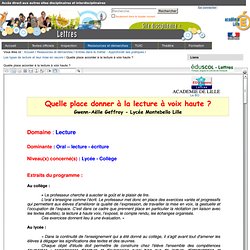 Quelle place accorder à la lecture à voix haute ? — Site Lettres de l'académiede de Lille