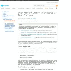 UAC in Windows 7 Best Practices