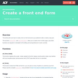 ACF { Documentation: Creating a front end form