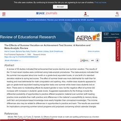 The Effects of Summer Vacation on Achievement Test Scores: A Narrative and Meta-Analytic Review - Harris Cooper, Barbara Nye, Kelly Charlton, James Lindsay, Scott Greathouse, 1996
