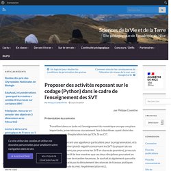 Proposer des activités reposant sur le codage (Python) dans le cadre de l’enseignement des SVT – Sciences de la Vie et de la Terre