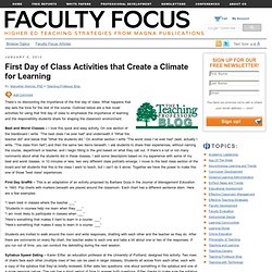 First Day of Class Activities that Create a Climate for Learning