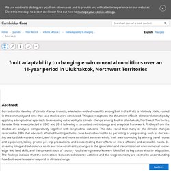 Inuit adaptability to changing environmental conditions over an 11-year period in Ulukhaktok, Northwest Territories