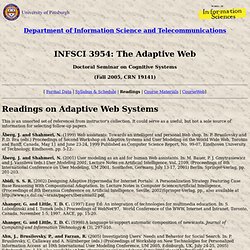 INFSCI 3954: The Adaptive Web - Readings on Adaptive Systems