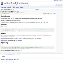 InstallingThemesFromAdiumxtrasCom - adium2pidgin-themes - Enabling linux browsers to install themes directly from adiumxtras.com - Conventer and installer of Adium themes for Pidgin Instant Messager