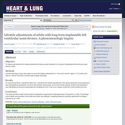 Heart & Lung: The Journal of Acute and Critical Care - Lifestyle adjustments of adults with long-term implantable left ventricular assist devices: A phenomenologic inquiry