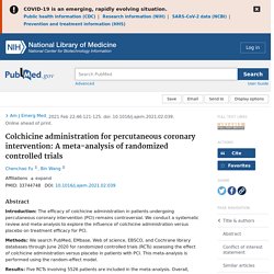 Am J Emerg Med Feb21 Colchicine administration for percutaneous coronary intervention: A meta-analysis of randomized controlled trials