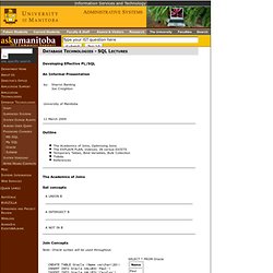 University of Manitoba: U of M - Information Services and Technology - Administrative Systems - Database Technologies - SQL Lectures