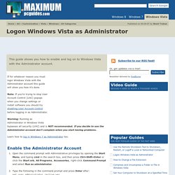Logon Windows Vista as Administrator — MAXIMUMpcguides Windows Vista