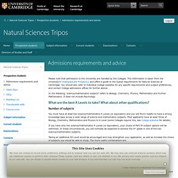 Admissions requirements and advice — Natural Sciences Tripos