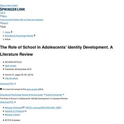 The Role of School in Adolescents’ Identity Development. A Literature Review