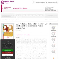 Art et société - À la recherche de la lecture perdue ? Les adolescents et la lecture en France aujourd’hui - OpenEdition Press