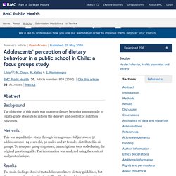 BMC PUBLIC HEALTH 29/05/20 Adolescents’ perception of dietary behaviour in a public school in Chile: a focus groups study