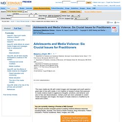 MD Consult - Adolescents and Media Violence: Six Crucial Issues for Practitioners: Adolescent Medicine Clinics