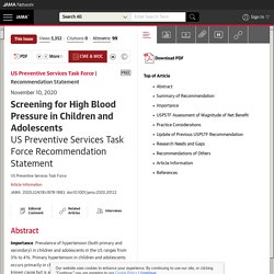 Screening for High Blood Pressure in Children and Adolescents: US Preventive Services Task Force Recommendation Statement