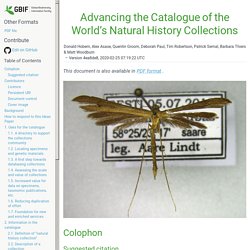 Advancing the Catalogue of the World’s Natural History Collections