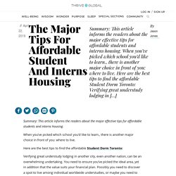 The Major Tips For Affordable Student And Interns Housing