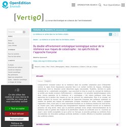 Du double affrontement ontologique/axiologique autour de la résilience aux risques de catastrophe : les spécificités de l’approche française