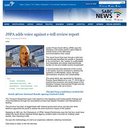 JSPA adds voice against e-toll review report:Friday 16 January 2015