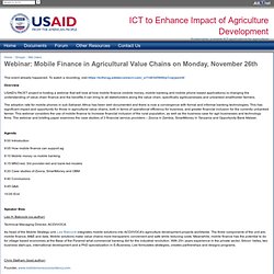 Webinar: Mobile Finance in Agricultural Value Chains on Monday, November 26th