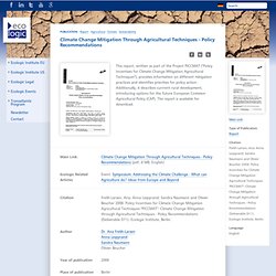 ECOLOGIC_EU - 2008 - Climate Change Mitigation Through Agricultural Techniques - Policy Recommendations