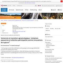 NAT. SCI. SOC. 11/08/17 Semences et transition agroécologique : initiatives paysannes et sélection participative comme innovations de rupture