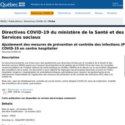 Ajustement des mesures de prévention et contrôle des infections (PCI) COVID-19 en centre hospitalier - Directives COVID-19 / Ministère de la Santé et des Services sociaux, octobre 2021