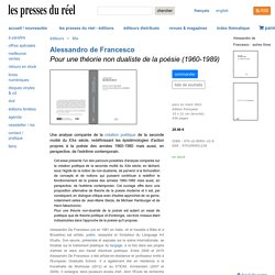 Alessandro de Francesco : Pour une théorie non dualiste de la poésie (1960-1989)