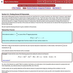 Algebra - Finding Zeroes of Polynomials